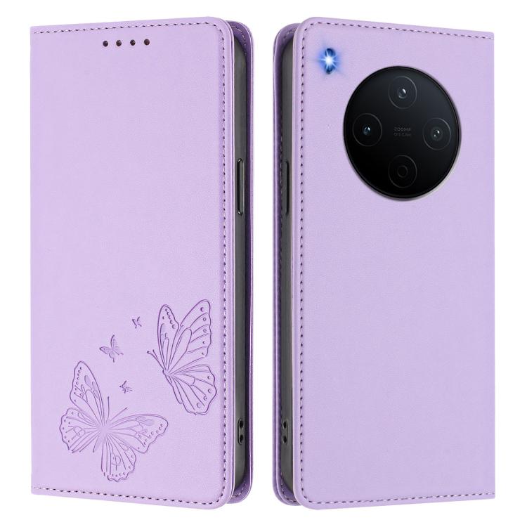 For vivo Y500 Pro 5G Strong Magnetic Dual Butterfly RFID Vegan Leather Phone Case