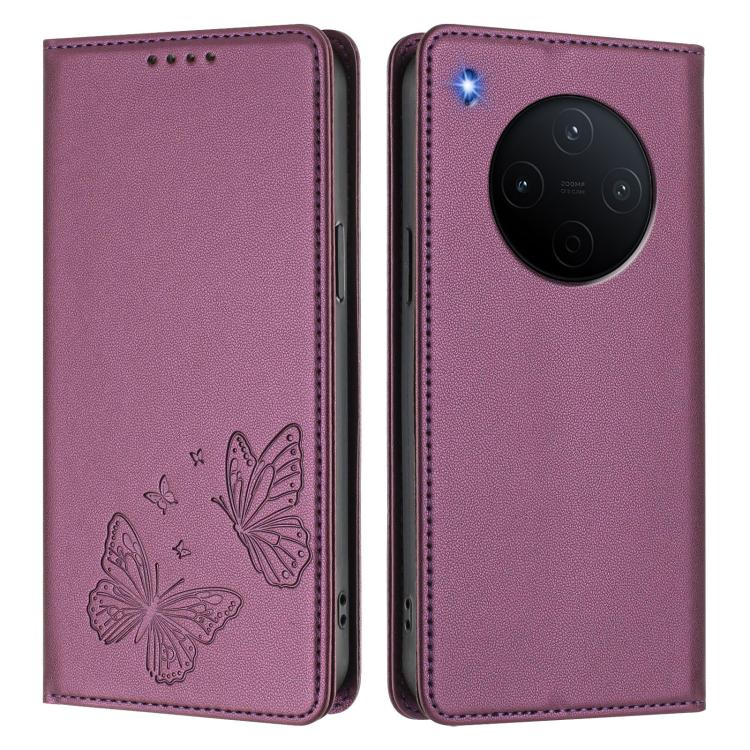 For vivo Y500 Pro 5G Strong Magnetic Dual Butterfly RFID Vegan Leather Phone Case