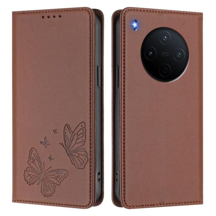 For vivo Y500 Pro 5G Strong Magnetic Dual Butterfly RFID Vegan Leather Phone Case