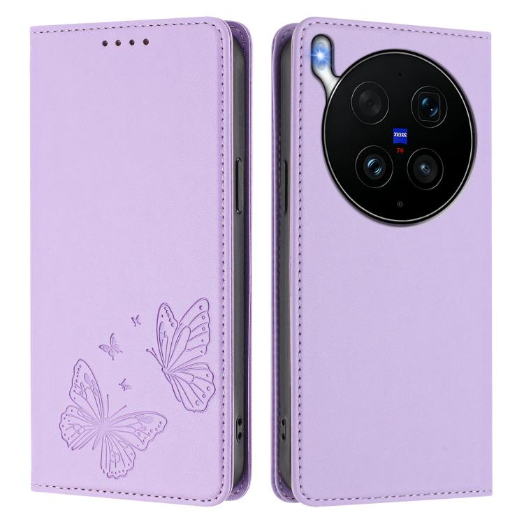 For vivo X300 Ultra Strong Magnetic Dual Butterfly RFID Vegan Leather Phone Case
