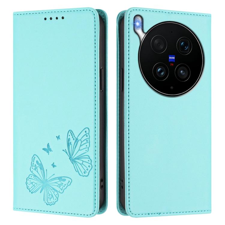 For vivo X300 Ultra Strong Magnetic Dual Butterfly RFID Vegan Leather Phone Case