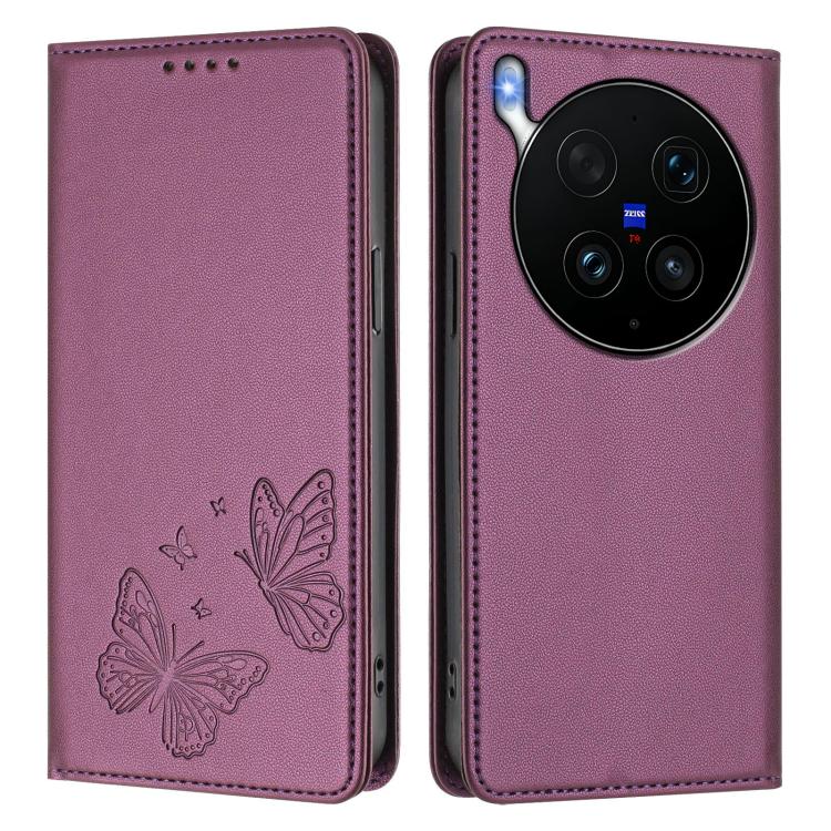 For vivo X300 Ultra Strong Magnetic Dual Butterfly RFID Vegan Leather Phone Case