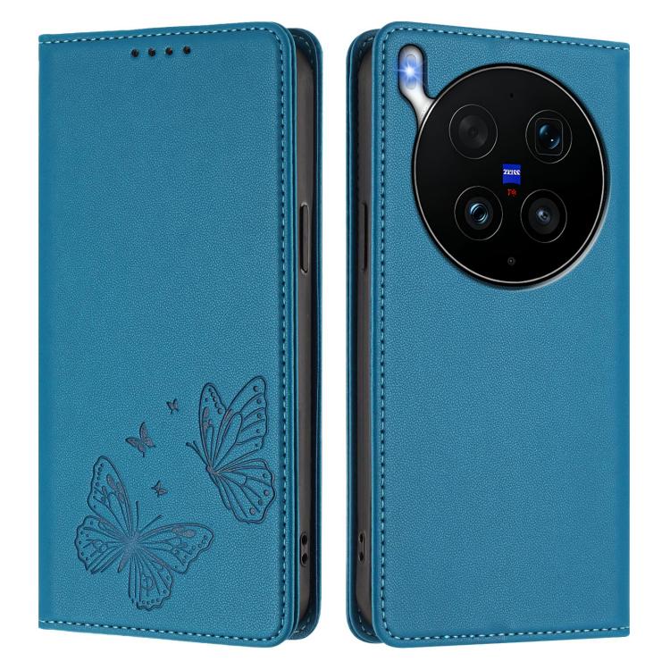 For vivo X300 Ultra Strong Magnetic Dual Butterfly RFID Vegan Leather Phone Case