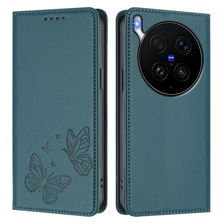 For vivo X300 Ultra Strong Magnetic Dual Butterfly RFID Vegan Leather Phone Case