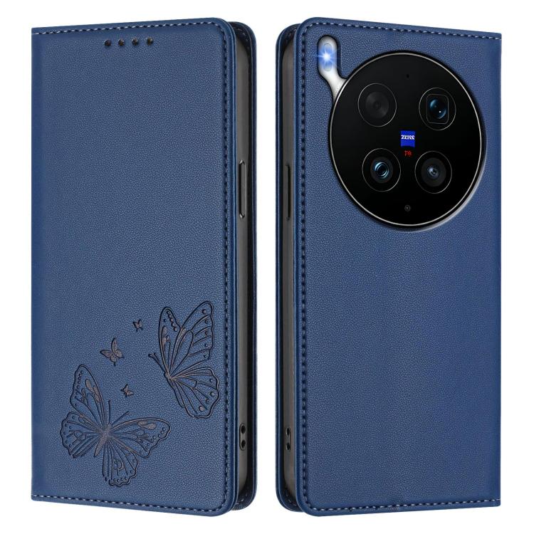 For vivo X300 Ultra Strong Magnetic Dual Butterfly RFID Vegan Leather Phone Case