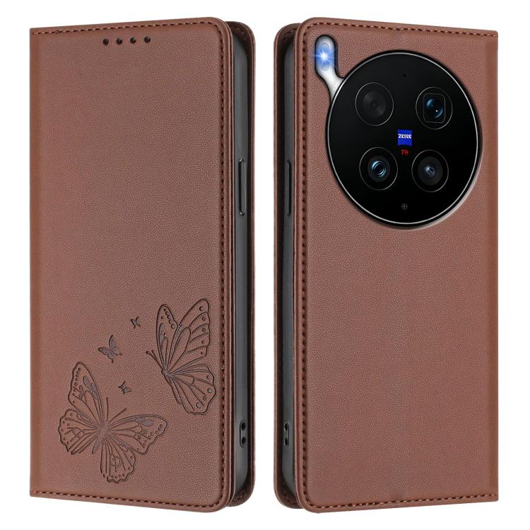 For vivo X300 Ultra Strong Magnetic Dual Butterfly RFID Vegan Leather Phone Case