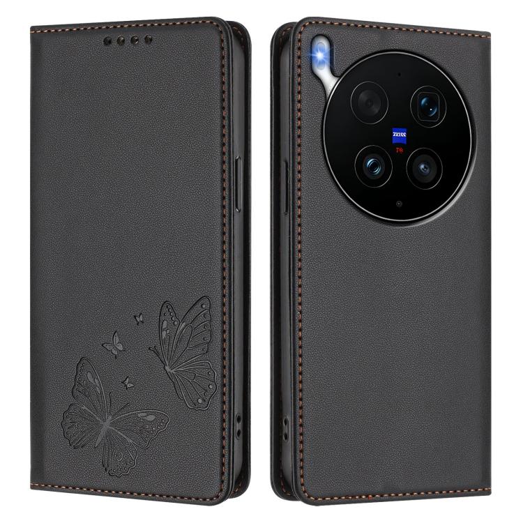For vivo X300 Ultra Strong Magnetic Dual Butterfly RFID Vegan Leather Phone Case