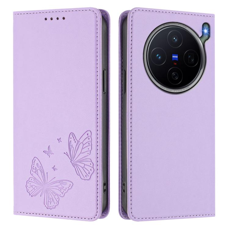For vivo X300s Strong Magnetic Dual Butterfly RFID Vegan Leather Phone Case