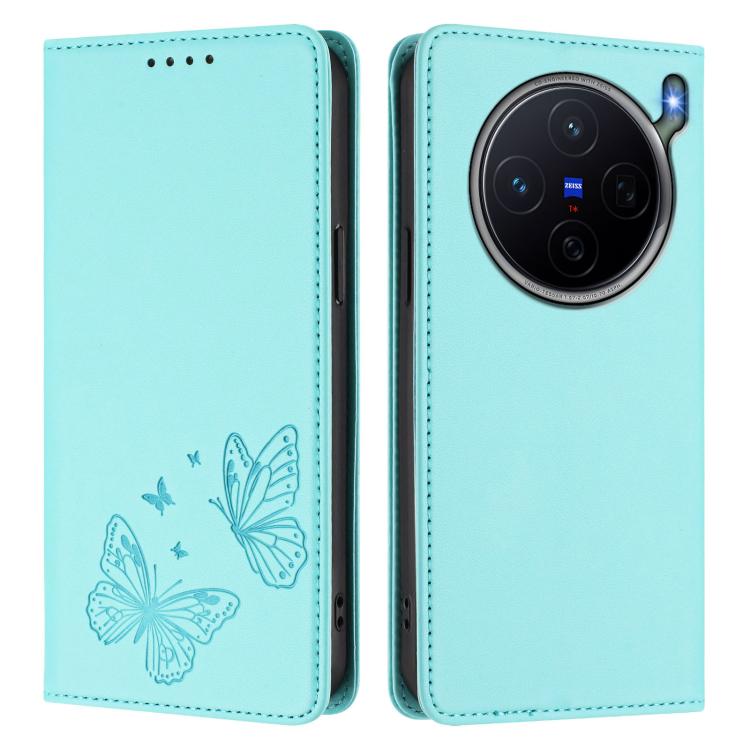 For vivo X300s Strong Magnetic Dual Butterfly RFID Vegan Leather Phone Case