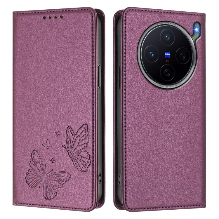 For vivo X300s Strong Magnetic Dual Butterfly RFID Vegan Leather Phone Case