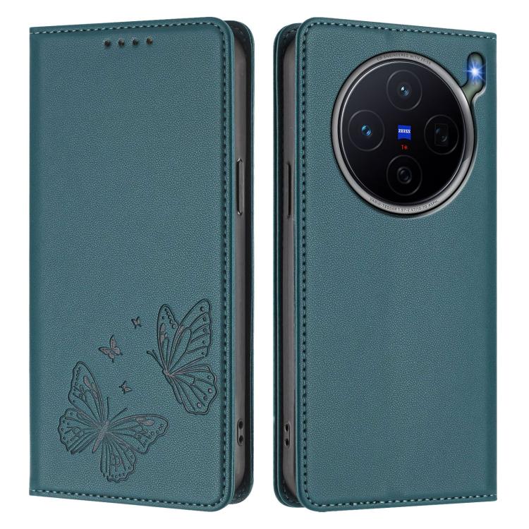 For vivo X300s Strong Magnetic Dual Butterfly RFID Vegan Leather Phone Case