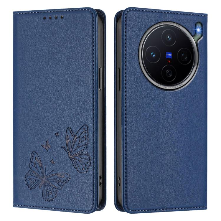 For vivo X300s Strong Magnetic Dual Butterfly RFID Vegan Leather Phone Case