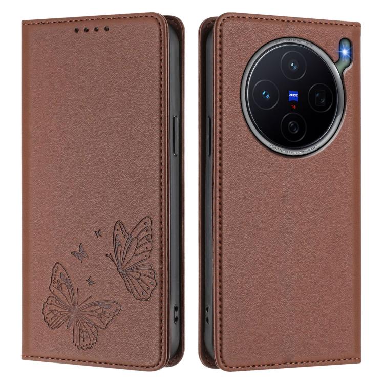 For vivo X300s Strong Magnetic Dual Butterfly RFID Vegan Leather Phone Case