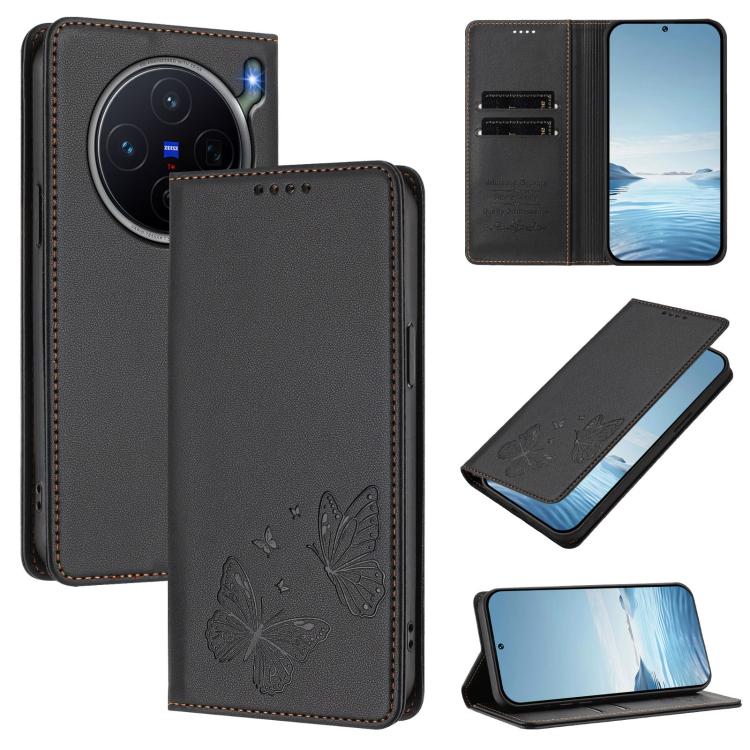 For vivo X300s Strong Magnetic Dual Butterfly RFID Vegan Leather Phone Case