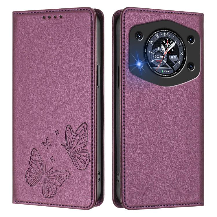 For Cubot A30 Strong Magnetic Dual Butterfly RFID Vegan Leather Phone Case