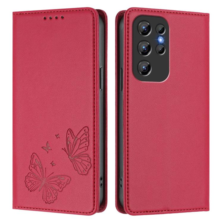 For Oukitel C1 / C1 Pro Strong Magnetic Dual Butterfly RFID Vegan Leather Phone Case