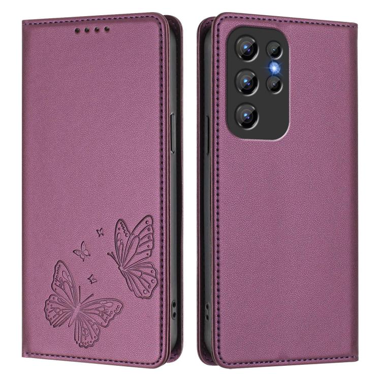 For Oukitel C1 / C1 Pro Strong Magnetic Dual Butterfly RFID Vegan Leather Phone Case