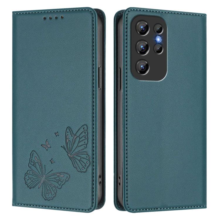 For Oukitel C1 / C1 Pro Strong Magnetic Dual Butterfly RFID Vegan Leather Phone Case