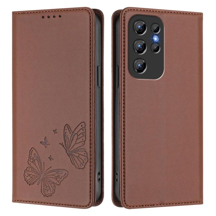 For Oukitel C1 / C1 Pro Strong Magnetic Dual Butterfly RFID Vegan Leather Phone Case