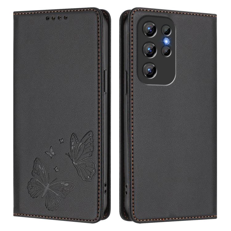 For Oukitel C1 / C1 Pro Strong Magnetic Dual Butterfly RFID Vegan Leather Phone Case