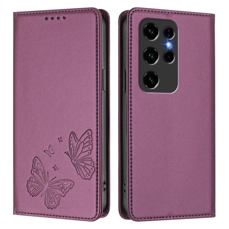 For Oukitel C2 Strong Magnetic Dual Butterfly RFID Vegan Leather Phone Case