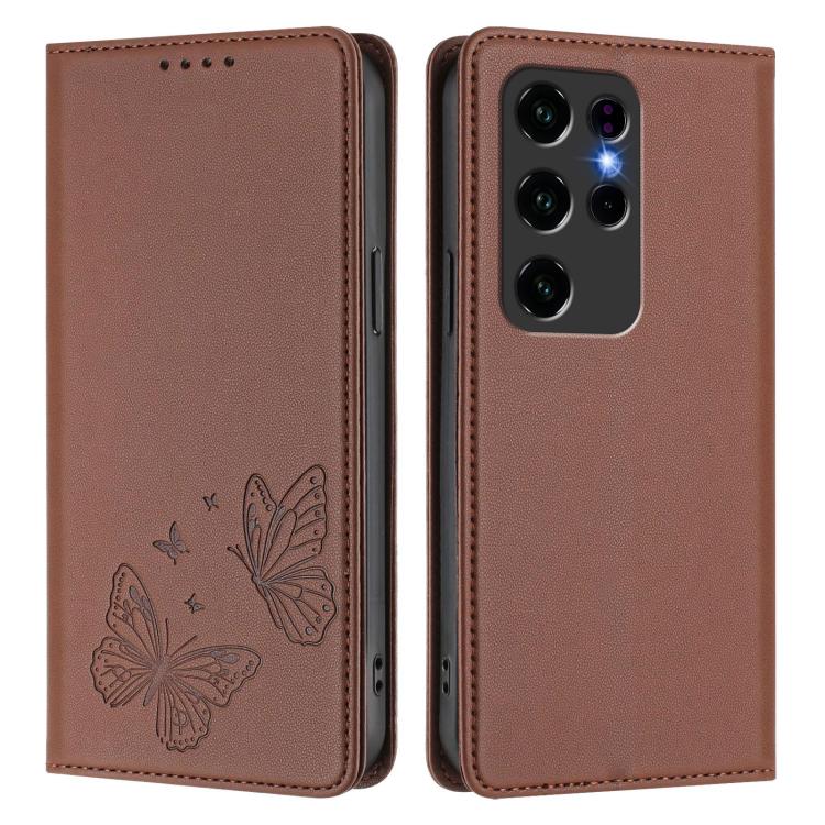 For Oukitel C2 Strong Magnetic Dual Butterfly RFID Vegan Leather Phone Case