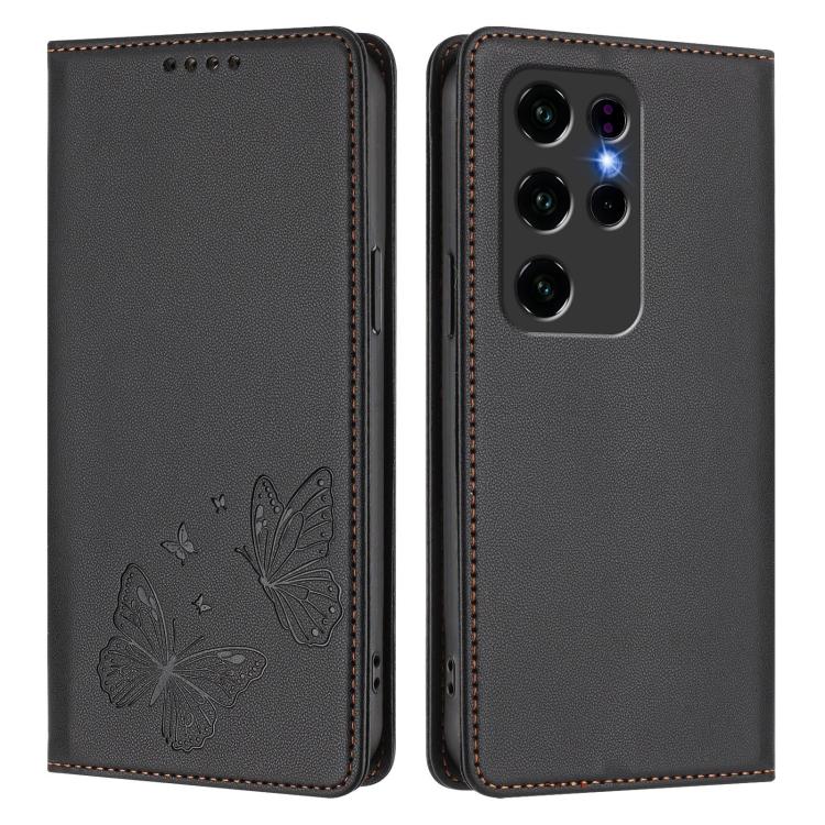 For Oukitel C2 Strong Magnetic Dual Butterfly RFID Vegan Leather Phone Case