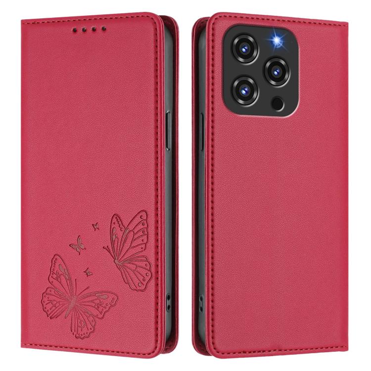 For Oukitel C3 4G 2025 Strong Magnetic Dual Butterfly RFID Vegan Leather Phone Case