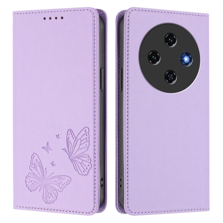 For Oukitel C5 4G Strong Magnetic Dual Butterfly RFID Vegan Leather Phone Case