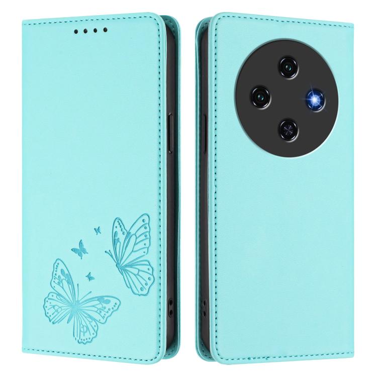 For Oukitel C5 4G Strong Magnetic Dual Butterfly RFID Vegan Leather Phone Case