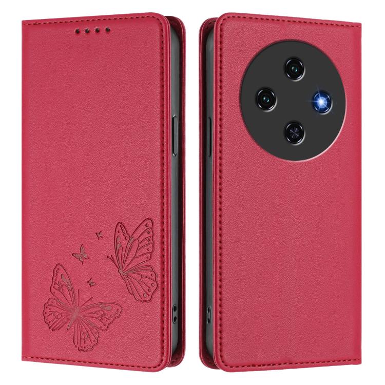 For Oukitel C5 4G Strong Magnetic Dual Butterfly RFID Vegan Leather Phone Case