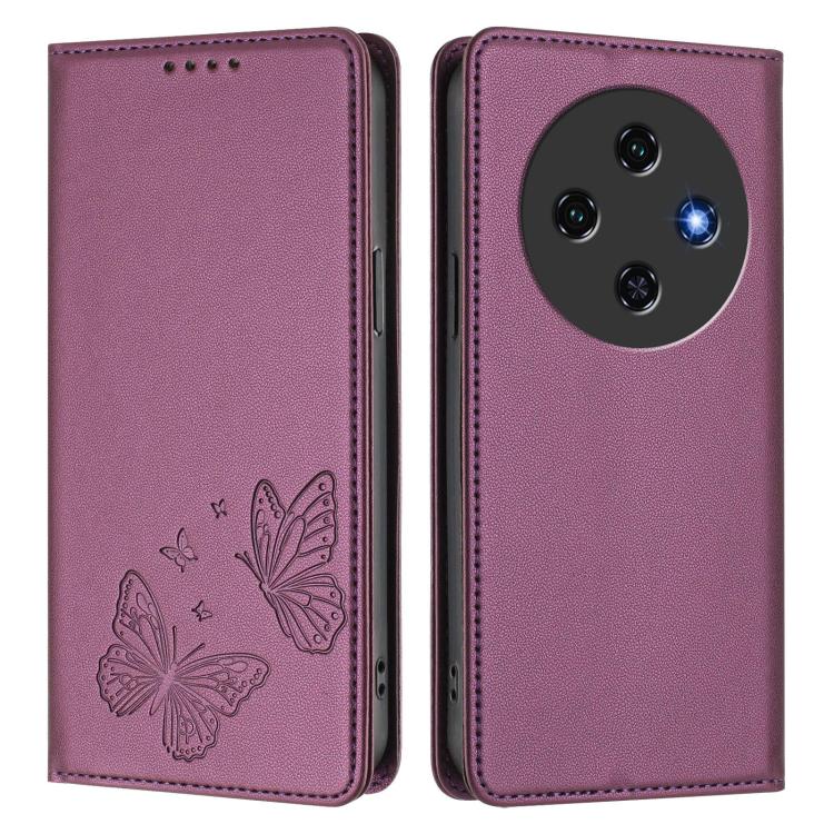 For Oukitel C5 4G Strong Magnetic Dual Butterfly RFID Vegan Leather Phone Case