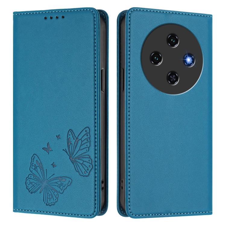 For Oukitel C5 4G Strong Magnetic Dual Butterfly RFID Vegan Leather Phone Case
