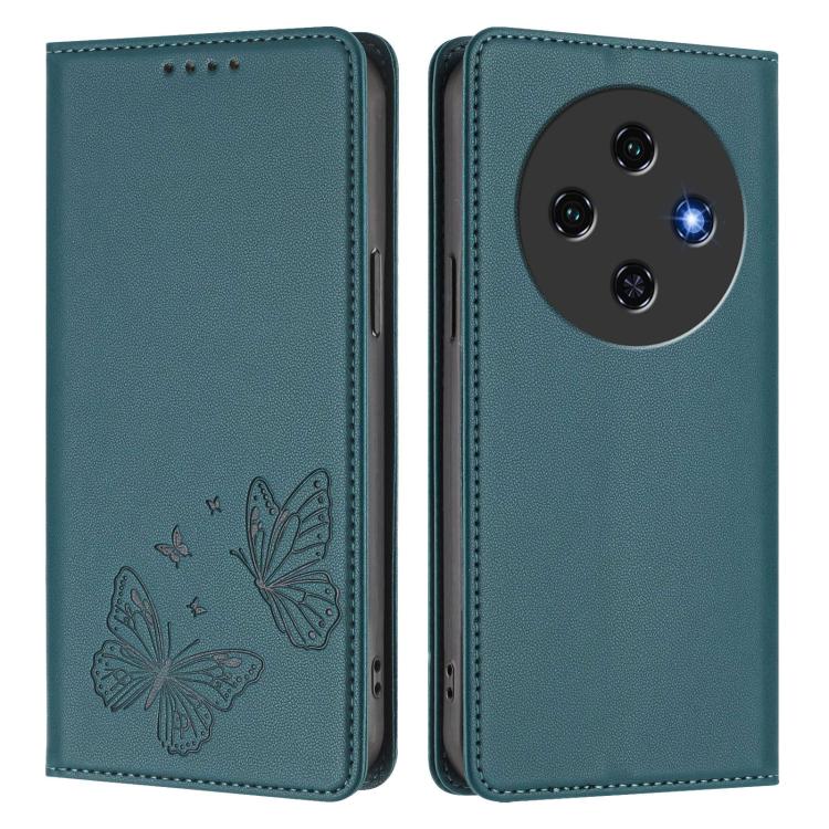 For Oukitel C5 4G Strong Magnetic Dual Butterfly RFID Vegan Leather Phone Case