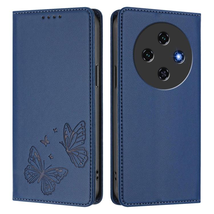 For Oukitel C5 4G Strong Magnetic Dual Butterfly RFID Vegan Leather Phone Case
