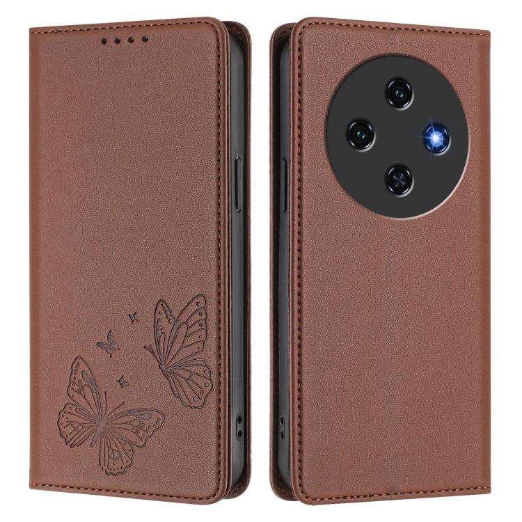 For Oukitel C5 4G Strong Magnetic Dual Butterfly RFID Vegan Leather Phone Case
