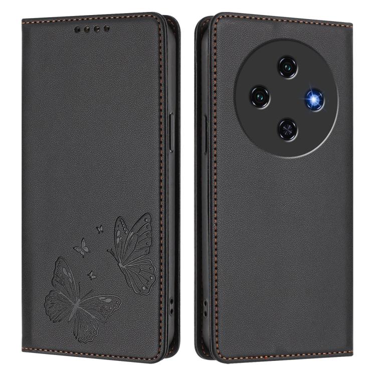 For Oukitel C5 4G Strong Magnetic Dual Butterfly RFID Vegan Leather Phone Case