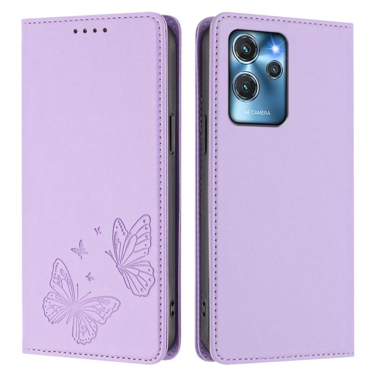 For Oukitel C32 / C32 Pro Strong Magnetic Dual Butterfly RFID Vegan Leather Phone Case