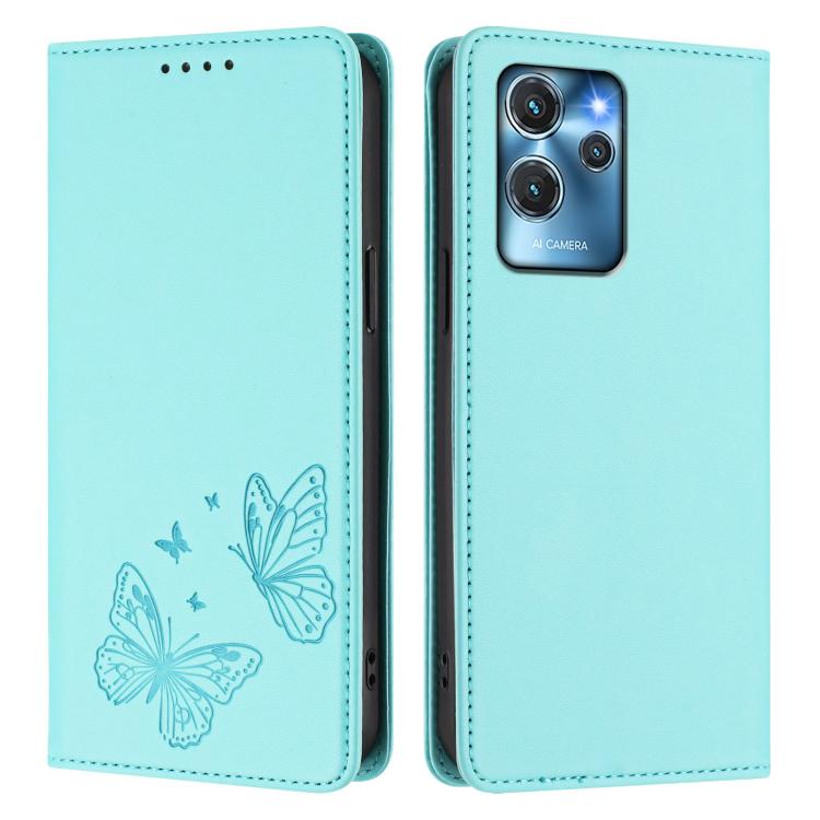 For Oukitel C32 / C32 Pro Strong Magnetic Dual Butterfly RFID Vegan Leather Phone Case