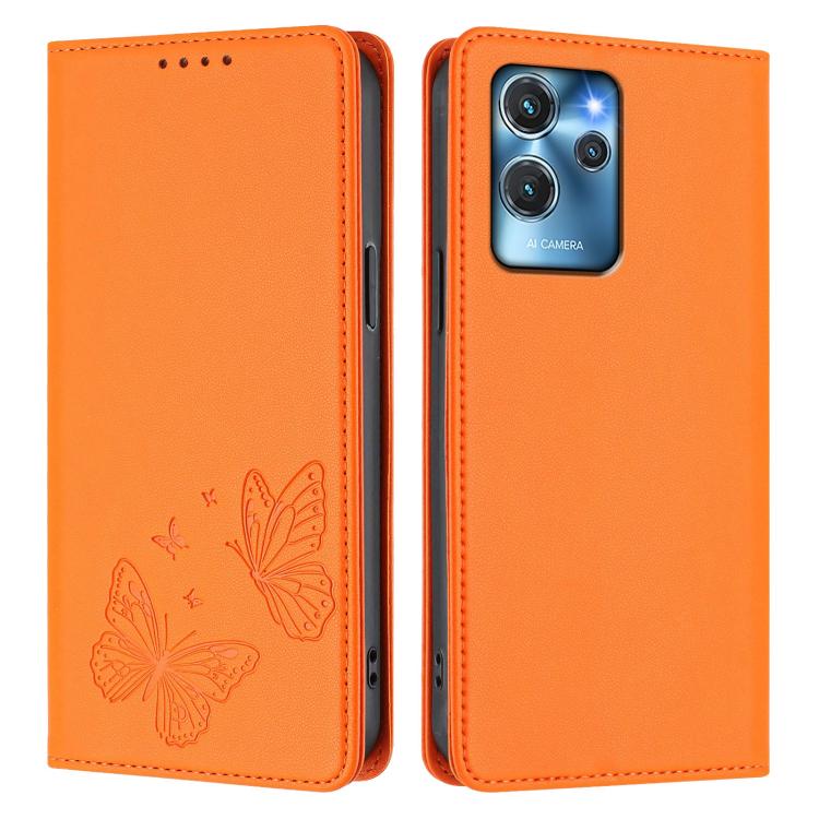 For Oukitel C32 / C32 Pro Strong Magnetic Dual Butterfly RFID Vegan Leather Phone Case