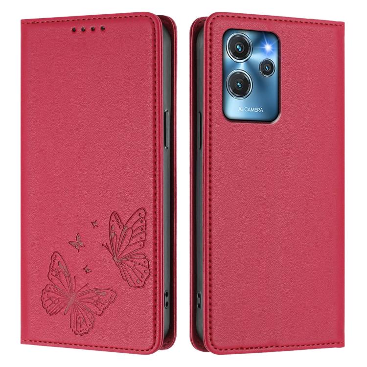 For Oukitel C32 / C32 Pro Strong Magnetic Dual Butterfly RFID Vegan Leather Phone Case