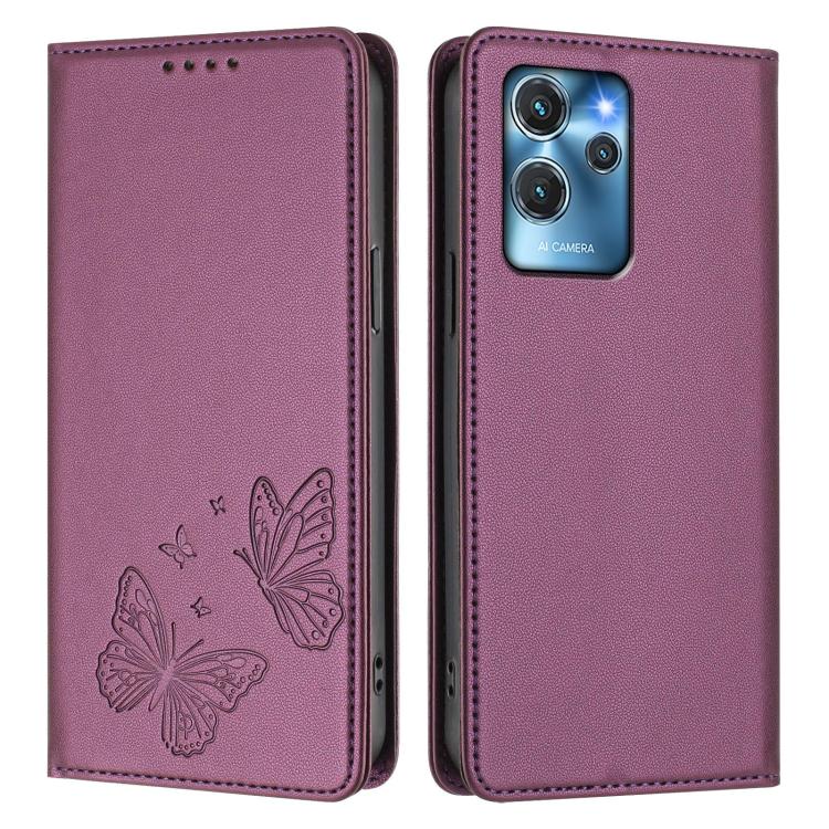 For Oukitel C32 / C32 Pro Strong Magnetic Dual Butterfly RFID Vegan Leather Phone Case