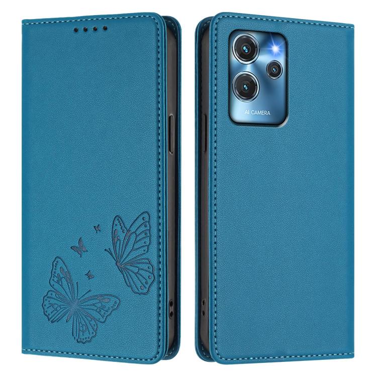 For Oukitel C32 / C32 Pro Strong Magnetic Dual Butterfly RFID Vegan Leather Phone Case