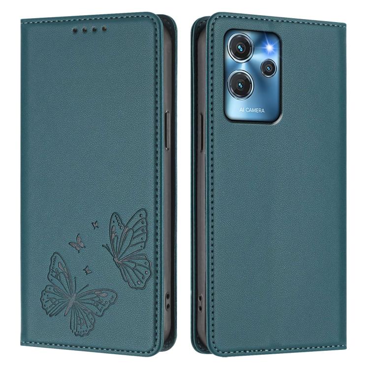For Oukitel C32 / C32 Pro Strong Magnetic Dual Butterfly RFID Vegan Leather Phone Case