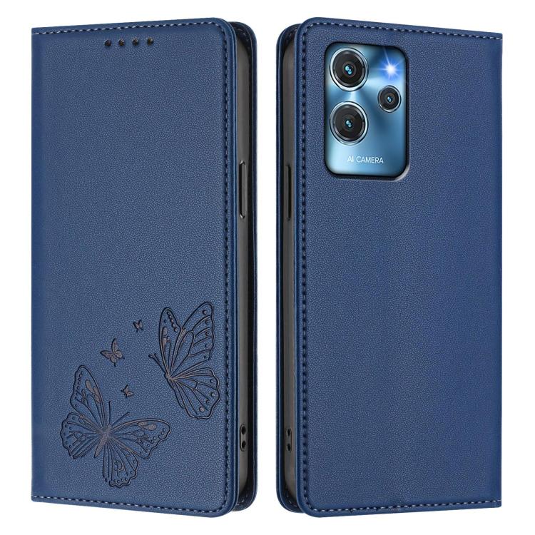 For Oukitel C32 / C32 Pro Strong Magnetic Dual Butterfly RFID Vegan Leather Phone Case