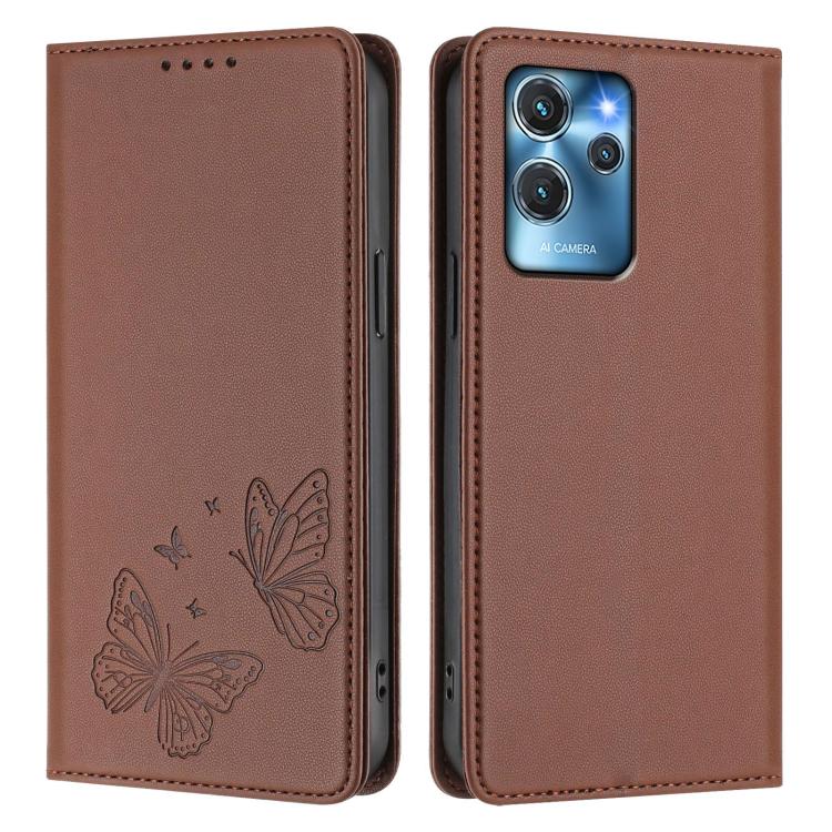 For Oukitel C32 / C32 Pro Strong Magnetic Dual Butterfly RFID Vegan Leather Phone Case