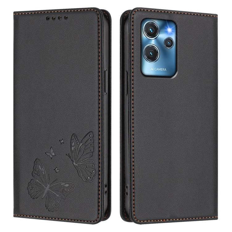 For Oukitel C32 / C32 Pro Strong Magnetic Dual Butterfly RFID Vegan Leather Phone Case