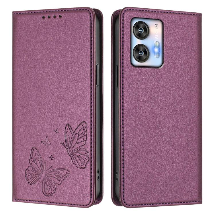 For Oukitel C35 / C36 Strong Magnetic Dual Butterfly RFID Vegan Leather Phone Case