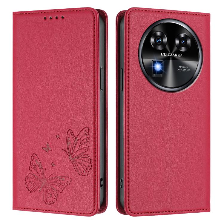 For Oukitel C37 Strong Magnetic Dual Butterfly RFID Vegan Leather Phone Case