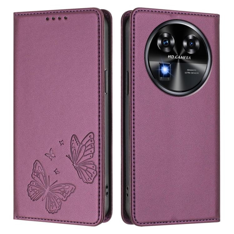For Oukitel C37 Strong Magnetic Dual Butterfly RFID Vegan Leather Phone Case